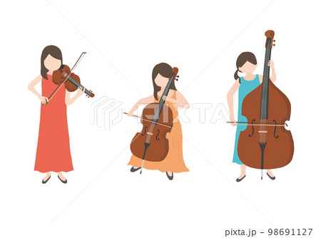 弦楽器を演奏している女性の手描きイラスト（カラー/輪郭線なし） 98691127