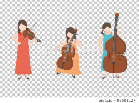 弦楽器を演奏している女性の手描きイラスト（カラー/輪郭線なし） 98691127