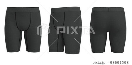 Black mens boxers mockup 3D rendering. Black mens boxers mockup 3D rendering. 98691598