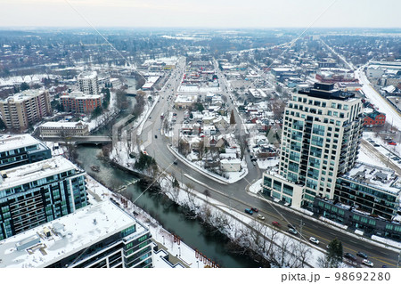 Aerial View of Guelph, Ontario, Canada in Winter Stock Photo