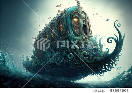 Fantasy water sled monster charachter half human half animal illustration generative ai Fantasy water sled monster charachter half human half animal illustration generative ai 98692608