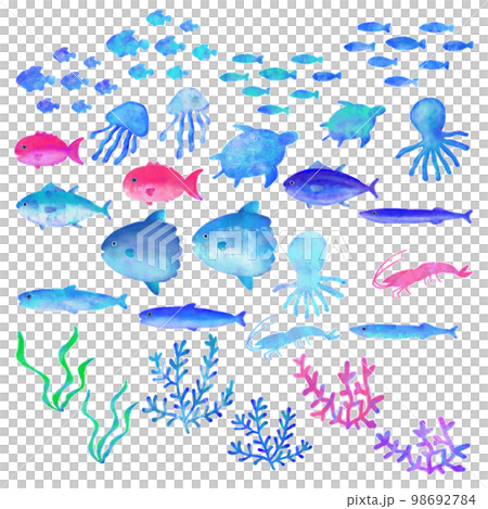 水彩觸摸海洋生物集 98692784