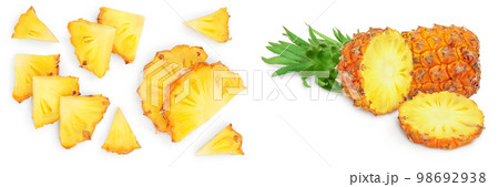 pineapple slices isolated on white background with full depth of field. Top view. Flat lay pineapple slices isolated on white background with full depth of field. Top view. Flat lay 98692938