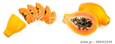 ripe slice papaya isolated on a white background. Top view. Flat lay 98692949