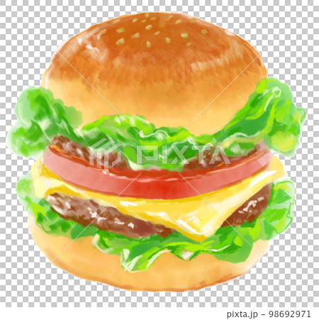 Watercolor illustration of mouthwatering hamburger 98692971