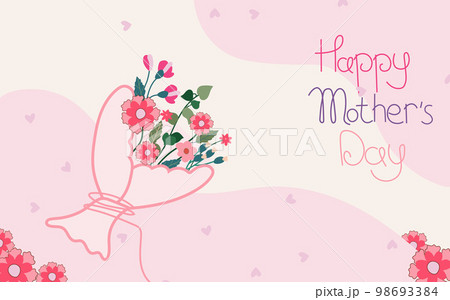 A bright postcard with a bouquet of spring flowers on a pink background. Mother's Day greeting card. Bright illustrations are suitable for banners, posters, cards. Vector graphics A bright postcard with a bouquet of spring flowers on a pink background. Mother's Day greeting card. Bright illustrations are suitable for banners, posters, cards. Vector graphics 98693384