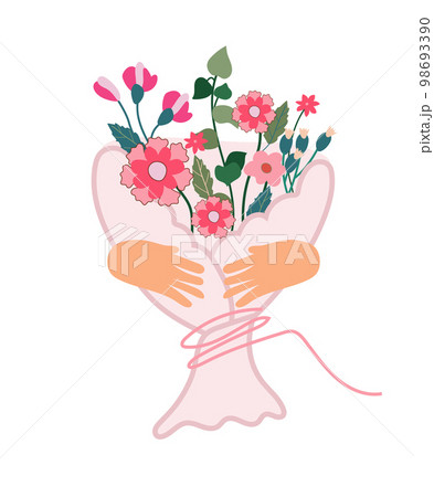 A bright postcard with a bouquet of spring flowers. A floral arrangement for celebrating a birthday, wedding, mother's day, spring, etc. Vector illustration A bright postcard with a bouquet of spring flowers. A floral arrangement for celebrating a birthday, wedding, mother's day, spring, etc. Vector illustration 98693390