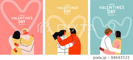 Happy Valentine's Day couple in love people flat cartoon vector set 98693525