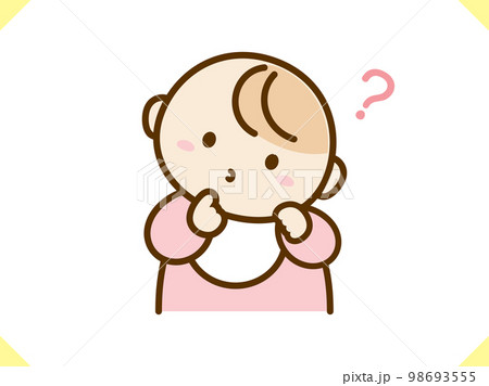 疑問の表情の赤ちゃん＿イラスト素材ピンクの服 98693555