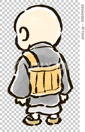 hand drawn illustration of the back of a child monk hand drawn illustration of the back of a child monk 98694088