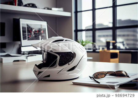 White, shiny motorcycle helmet White, shiny motorcycle helmet 98694729