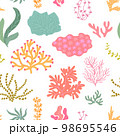 Seaweed corals seamless pattern. Abstract underwater plant elements, sea marine leaves background. Trendy ocean algae nowaday vector print 98695546