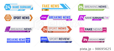 Headline information media screen frames. Breaking news tv bars for broadcasting. Sport program or live show banners 98695625