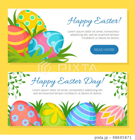 Happy Easter Banner with Decorated Egg Shell Vector Template 98695871