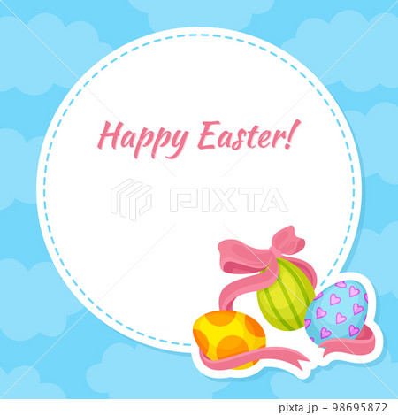 Happy Easter Banner with Decorated Egg Shell Vector Template Happy Easter Banner with Decorated Egg Shell Vector Template 98695872