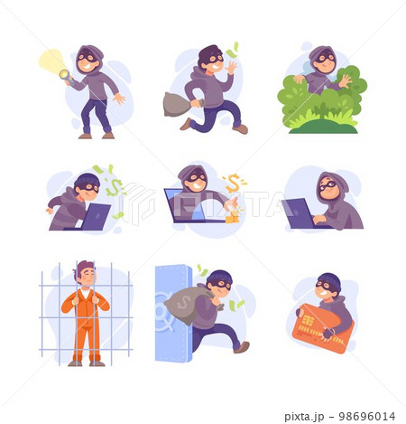 Man Criminal in Mask Committing Crime Engaged in Theft Vector Set 98696014