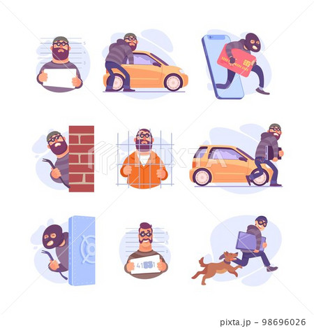 Man Criminal in Mask Committing Crime Engaged in Theft Vector Set 98696026