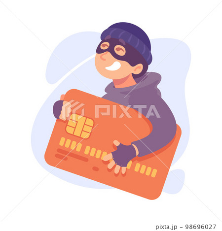 Man Criminal in Mask Holding Credit Card Committing Crime Vector Illustration 98696027