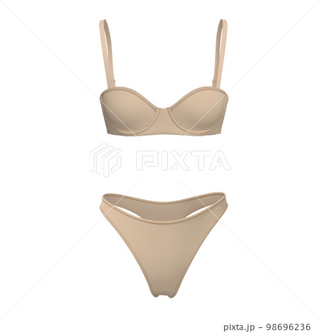 Beautiful women's set beige underwear bra and thong panties, front view, clipping, isolated on white background. Beautiful women's set beige underwear bra and thong panties, front view, clipping, isolated on white background. 98696236