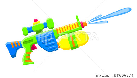 Shooting water gun. Bright multi-colored childrens toy. Isolated object. Flat vector illustrations on white background. Shooting water gun. Bright multi-colored childrens toy. Isolated object. Flat vector illustrations on white background. 98696274
