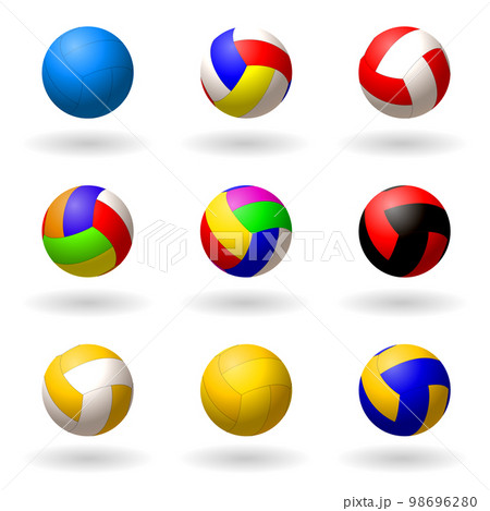 Ball for volleyball. set of multi-colored balls for volleyball, pioneball, handball. Sport and recreation. Objects on white background. Vector illustrations Ball for volleyball. set of multi-colored balls for volleyball, pioneball, handball. Sport and recreation. Objects on white background. Vector illustrations 98696280