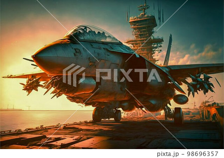 Airplane fighter on aircraft carrier. Generative Ai Airplane fighter on aircraft carrier. Generative Ai 98696357