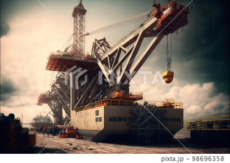 Deck crane. Cargo ship crane. Generative Ai Deck crane. Cargo ship crane. Generative Ai 98696358