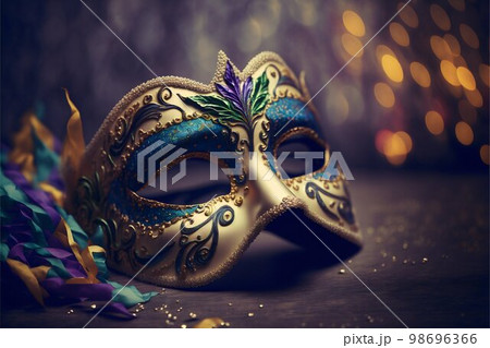 Venetian mask on dark bokeh background. Generative Ai Venetian mask on dark bokeh background. Generative Ai 98696366