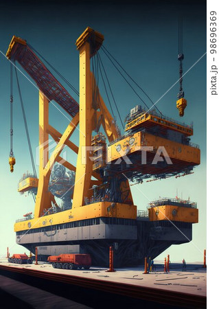 Deck crane. Cargo ship crane. Generative Ai Deck crane. Cargo ship crane. Generative Ai 98696369