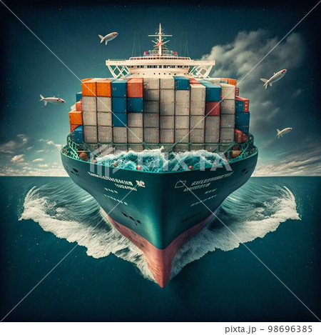 Container cargo ship in sea. Generative Ai Container cargo ship in sea. Generative Ai 98696385