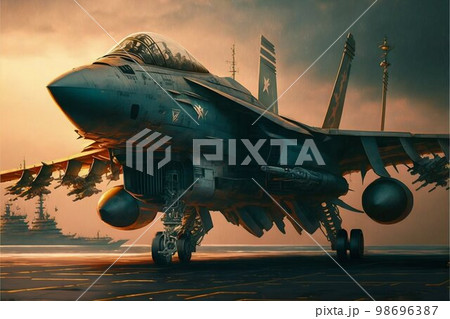 Airplane fighter on aircraft carrier. Generative Ai Airplane fighter on aircraft carrier. Generative Ai 98696387