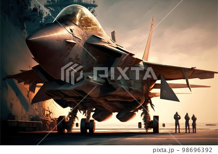 Airplane fighter on aircraft carrier. Generative Ai 98696392
