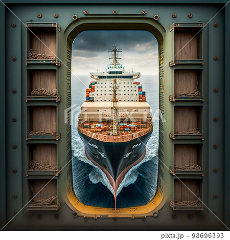 Container cargo ship in sea. Generative Ai 98696393