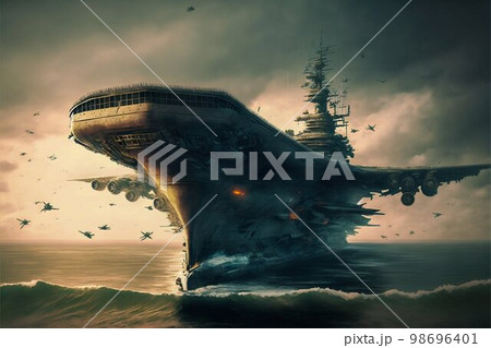 Aircraft carrier in sea. Generative Ai Aircraft carrier in sea. Generative Ai 98696401