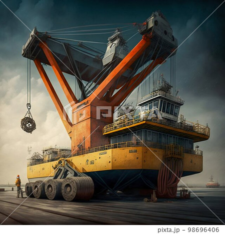Deck crane. Cargo ship crane. Generative Ai Deck crane. Cargo ship crane. Generative Ai 98696406