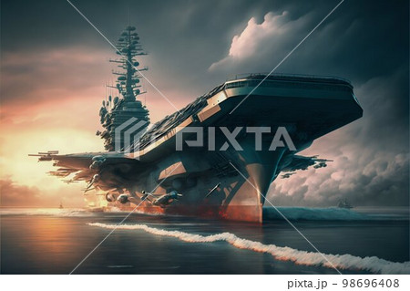 Aircraft carrier in sea. Generative Ai 98696408