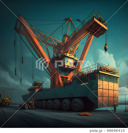 Deck crane. Cargo ship crane. Generative Ai Deck crane. Cargo ship crane. Generative Ai 98696410