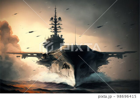 Aircraft carrier in sea. Generative Ai 98696415