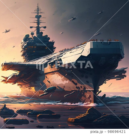 Aircraft carrier in sea. Generative Ai 98696421