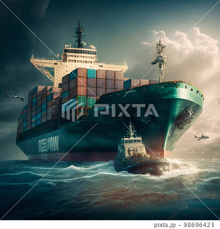 Container cargo ship in sea. Generative Ai 98696423