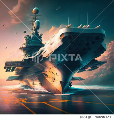 Aircraft carrier in sea. Generative Ai 98696424