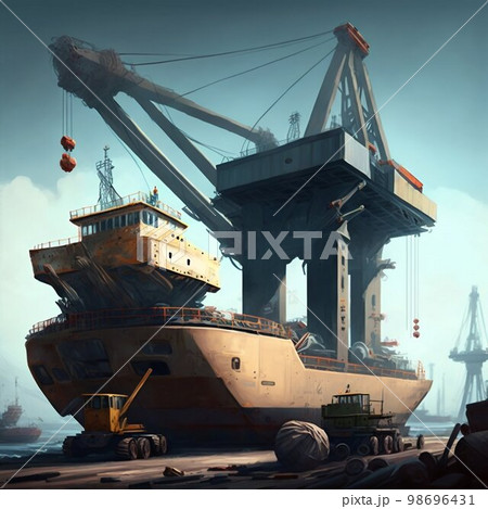 Deck crane. Cargo ship crane. Generative Ai Deck crane. Cargo ship crane. Generative Ai 98696431