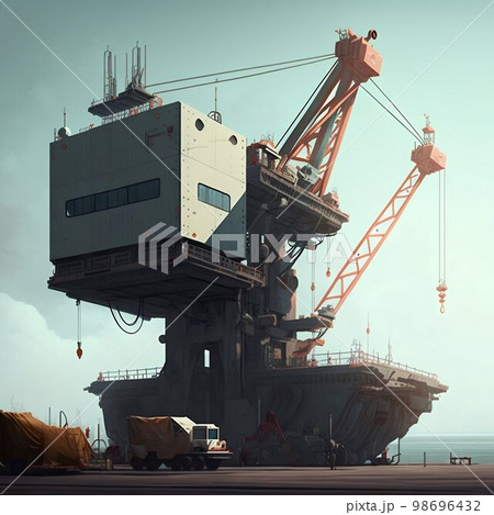 Deck crane. Cargo ship crane. Generative Ai Deck crane. Cargo ship crane. Generative Ai 98696432