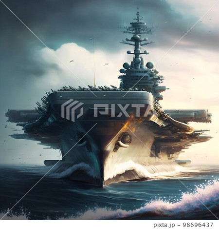 Aircraft carrier in sea. Generative Ai 98696437