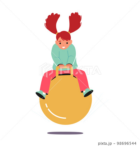 Girl Jumping On Fitness Ball on Playground, Break at School, Recess Fun, Physical Exercise For Kids, Happy Child Jump Girl Jumping On Fitness Ball on Playground, Break at School, Recess Fun, Physical Exercise For Kids, Happy Child Jump 98696544