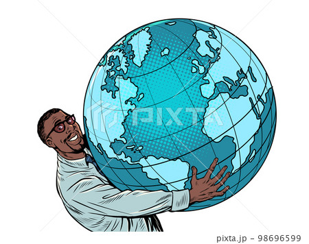 African American businessman takes the planet earth in his hands science ecology humanity 98696599