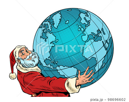 Santa Claus holds the planet earth in his hands. New Year and Christmas Santa Claus holds the planet earth in his hands. New Year and Christmas 98696602