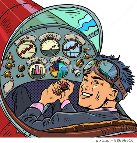 cockpit of a retro aircraft, the pilot leads the airplane. Pilot profession 98696616