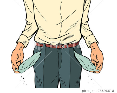 man with empty trouser pockets, economic recession. poverty. lack of money and income. Unemployment 98696618