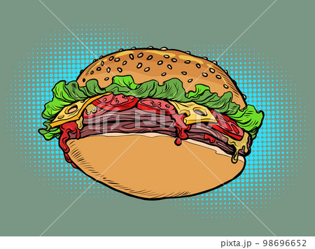 burger hamburger fast food street delicious food, buns and cutlets with salad 98696652